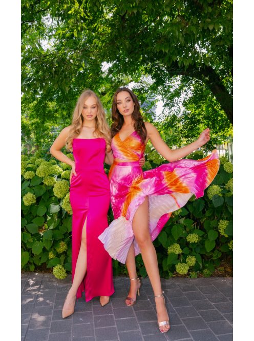 Yvonne - színes pliszírozott midi ruha spagetti pánttal 