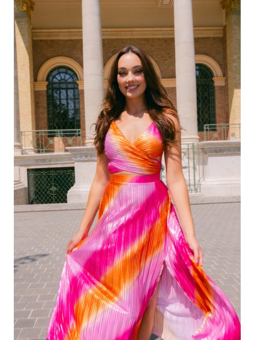 Yvonne - színes pliszírozott midi ruha spagetti pánttal 