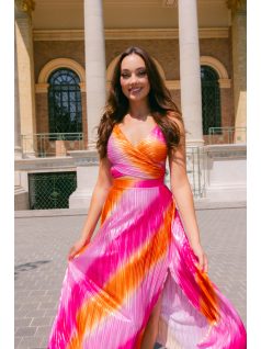 Yvonne - színes pliszírozott midi ruha spagetti pánttal 