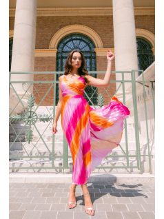 Yvonne - színes pliszírozott midi ruha spagetti pánttal 