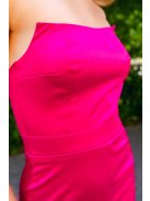 Marilyn – pántnélküli szatén maxi ruha magenta színben, sliccelt szoknyával
