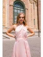 Lia - púder színű lágy szatén maxi ruha keresztezett felsőrésszel és nyakban megkötős pánttal