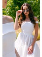 Fridra - fehér jacquard mini ruha ejtett vállakkal és rakott szoknyával