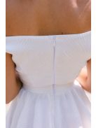 Fridra - fehér jacquard mini ruha ejtett vállakkal és rakott szoknyával