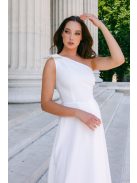 Linda - fehér színű féloldalas matt anyagú maxi ruha masnival