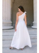 Linda - fehér színű féloldalas matt anyagú maxi ruha masnival