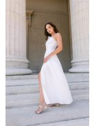 Linda - fehér színű féloldalas matt anyagú maxi ruha masnival