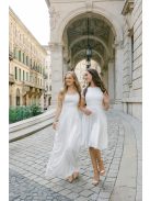 Andrea – fehér light szatén mini ruha gyöngy gombos hátkivágással 