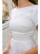 Andrea – fehér light szatén mini ruha gyöngy gombos hátkivágással 