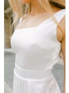 Maya – fehér light szatén maxi ruha átlapolt rakott szoknyával