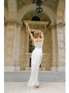 Maya – fehér light szatén maxi ruha átlapolt rakott szoknyával