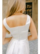 Maya – fehér light szatén maxi ruha átlapolt rakott szoknyával