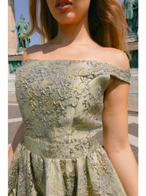 Frida anyagában mintás jacquard mini ruha halványzöld színben