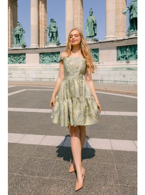 Frida anyagában mintás jacquard mini ruha halványzöld színben