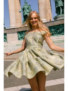   Frida anyagában mintás jacquard mini ruha halványzöld színben