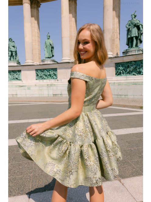 Frida anyagában mintás jacquard mini ruha halványzöld színben