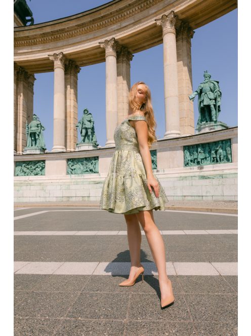 Frida anyagában mintás jacquard mini ruha halványzöld színben