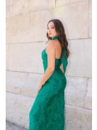 Lia - sötétzöld anyagában mintás jacquard maxi ruha keresztezett felsőrésszel
