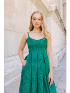 Chloe – anyagában mintás jacquard maxi ruha szív kivágással sötétzöld színben