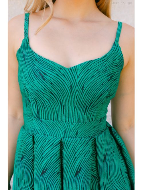 Chloe – anyagában mintás jacquard maxi ruha szív kivágással sötétzöld színben