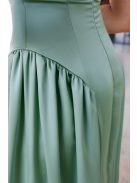 Niko – lágy szatén maxi ruha csípővonalban szabott fazonnal zsálya színben