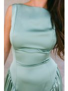 Niko – lágy szatén maxi ruha csípővonalban szabott fazonnal zsálya színben