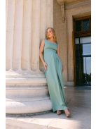 Maya – zsálya színű szatén alkalmi ruha átlapolt rakásos szoknyával