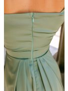 Maya – zsálya színű szatén alkalmi ruha átlapolt rakásos szoknyával