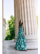 Frida – virágmintás szatén maxi ruha ejtett vállú elasztikus felsőrésszel 