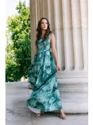 Frida – virágmintás szatén maxi ruha ejtett vállú elasztikus felsőrésszel 