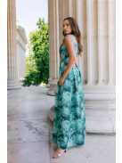 Frida – virágmintás szatén maxi ruha ejtett vállú elasztikus felsőrésszel 