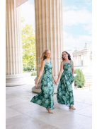 Annabella – kvetinkové saténové maxi šaty s hlbokým dekoltom a výstrihom chrbtovej časti do V