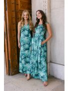 Annabella – kvetinkové saténové maxi šaty s hlbokým dekoltom a výstrihom chrbtovej časti do V