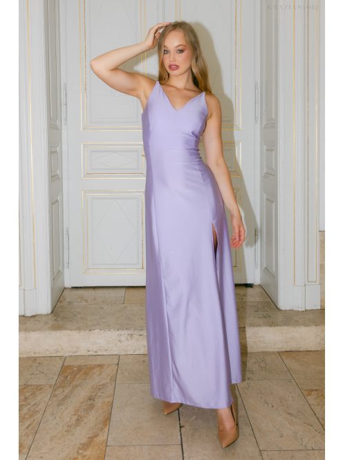 Annabella – elastické maxi šaty vo farbe poetry s dekoltom a výstrihom chrbtovej časti do V