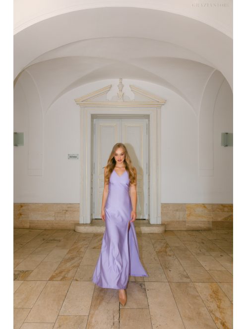 Annabella – elastické maxi šaty vo farbe poetry s dekoltom a výstrihom chrbtovej časti do V