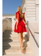 Elena – Červené saténové mini šaty s tylovou sukňou a s ramienkami so zaväzovaním na mašľu