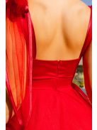 Elena – Červené saténové mini šaty s tylovou sukňou a s ramienkami so zaväzovaním na mašľu