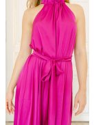 Olga – Magenta light szatén maxi ruha megkötős nyakkal és bő szabással