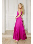 Olga – Magenta light szatén maxi ruha megkötős nyakkal és bő szabással