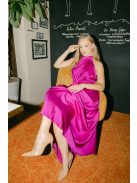 Olga – Magenta light szatén maxi ruha megkötős nyakkal és bő szabással