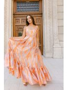 Evelin – farebné vzorované maxi šaty s výstrihom v tvare srdca a volánikovou sukňou