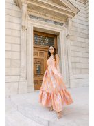 Evelin – farebné vzorované maxi šaty s výstrihom v tvare srdca a volánikovou sukňou