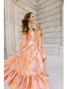 Evelin – farebné vzorované maxi šaty s výstrihom v tvare srdca a volánikovou sukňou